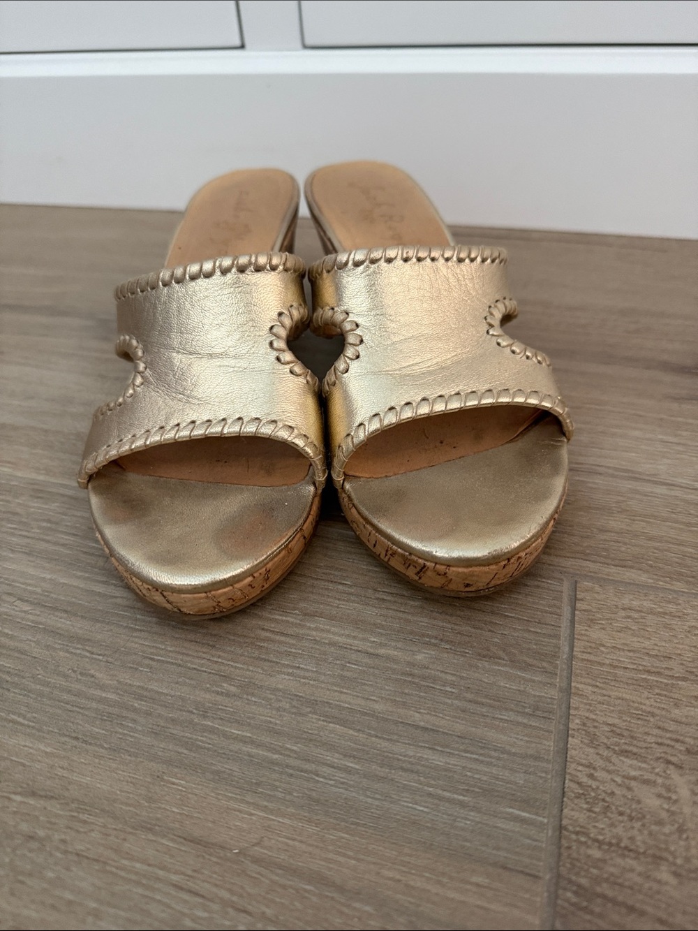 Jack Rogers Metallic Gold Cork Wedge Slide Sandals